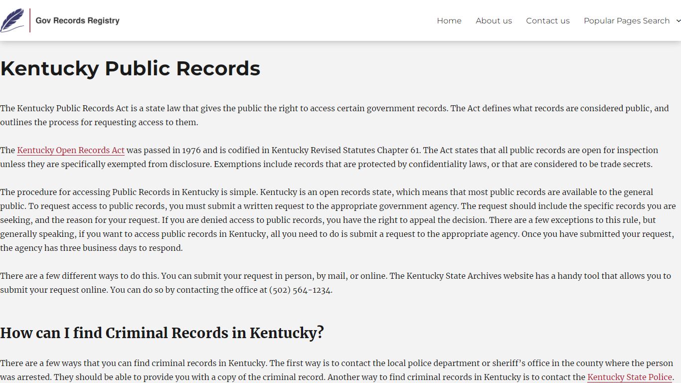 Kentucky Public Records - GovRecordsRegistry.org